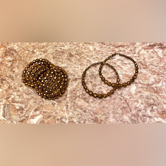 WRAP BEADED BRACELET & EARRINGS; Beautiful Bronze color; NEW - Picture 1 of 2